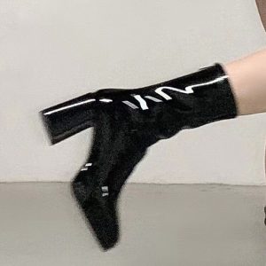 2023 Patent Leather Short Boots for Women - Chunky Heel, Square Toe, Slimming Street Style, European Trendy Design