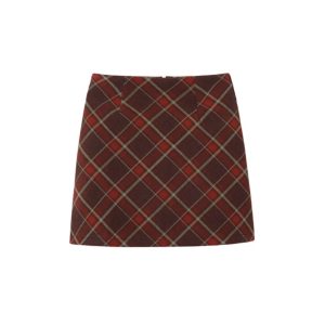 2023 Winter Women's A-Line Midi Skirt in Retro Red Checkered Woolen Plaid - Campus Style Vintage 90s Inspired