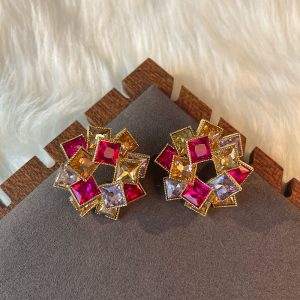 2024 Japanese Korean Style Three-Dimensional Square Geometric Stud Earrings for Women - Silver Needle Fashion Accessories