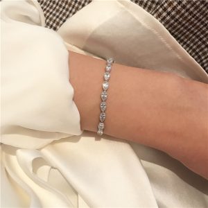 2024 Korean Style Ladies' Minimalist Double Row Sparkly Ice Crystal Bracelet with Zirconia Accents