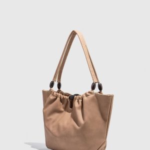 2025 Chinese Style Pleated Tote Bag for Women - High-Quality Textured Soft Leather Handheld Shoulder Bag