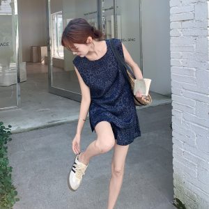 2025 Summer Korean Style Printed Sleeveless Vest and Wide-Leg Shorts Two-Piece Set for Women - Commuter Fashion Essential