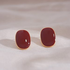 Burgundy French Angora Stud Earrings - Unique Niche Design, Atmospheric Style for 2024