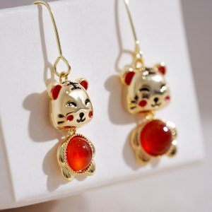 Exquisite Zodiac Year Tiger Earrings with Red Garnet - High-End Ethereal Tiger Ear Pendants for Women, Wealth-Attracting Jewelry