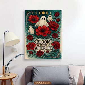 Bloom in the Afterlife Wall Art: Gothic Floral & Ghost Illustration Canvas