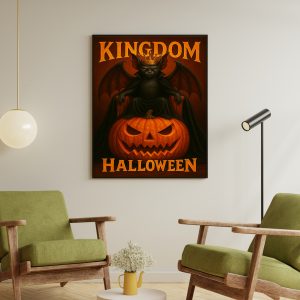 Bat King on Pumpkin Throne - Spooktacular Halloween Decor Canvas Wall Art
