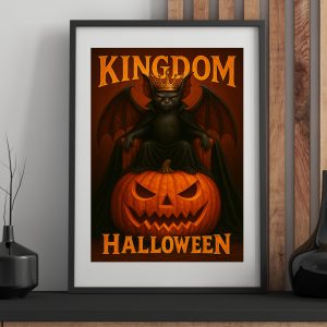 Bat King on Pumpkin Throne Canvas - Spooky Halloween Decor Wall Art