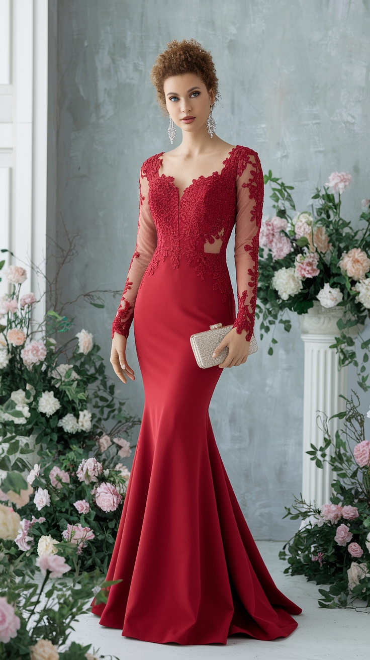 Red Prom Dress Long Sleeve: A Statement of Elegance outfit idea