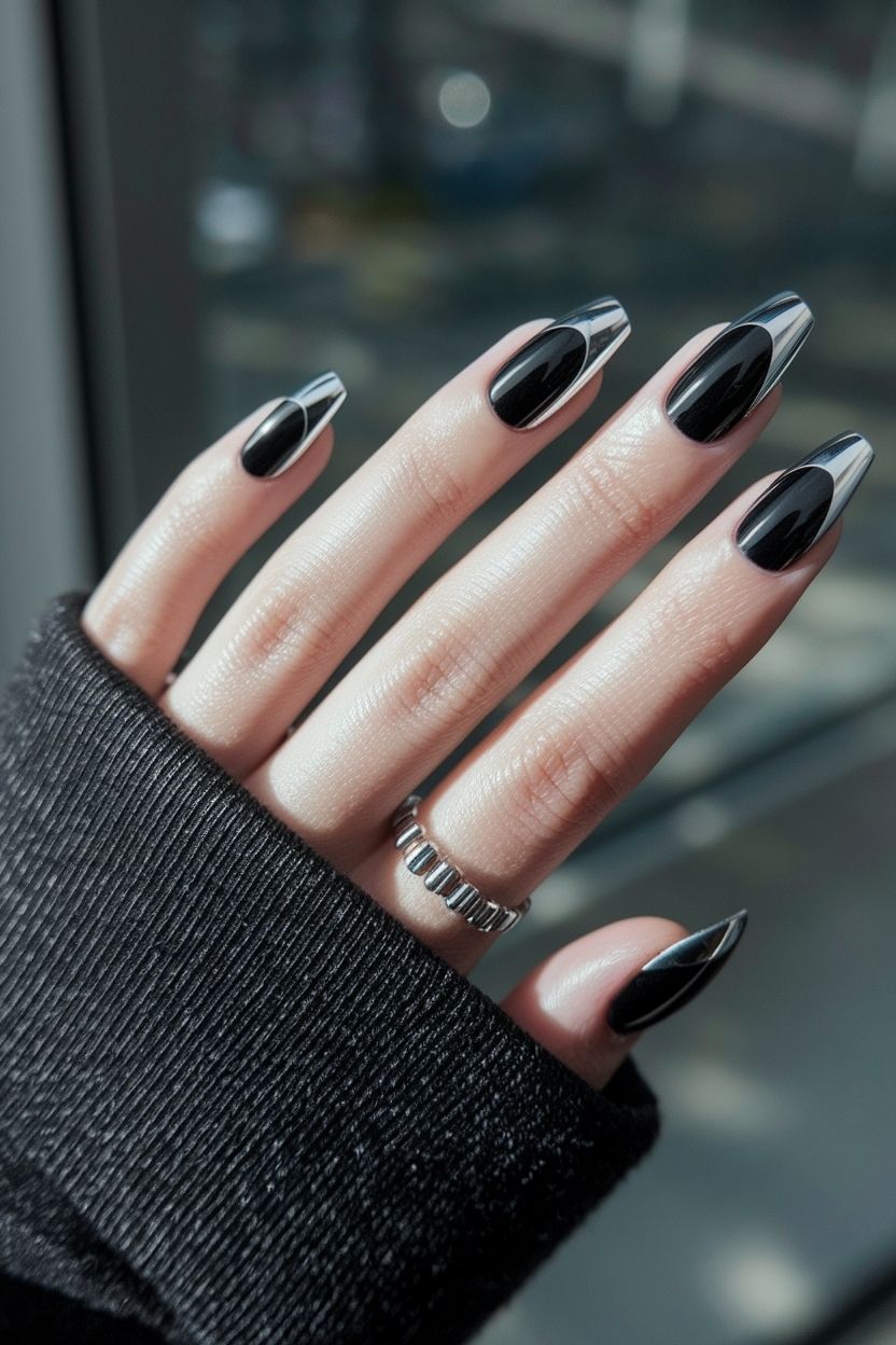 Dazzling Black Chrome French Tip Nails for Your Next Mani outfit idea