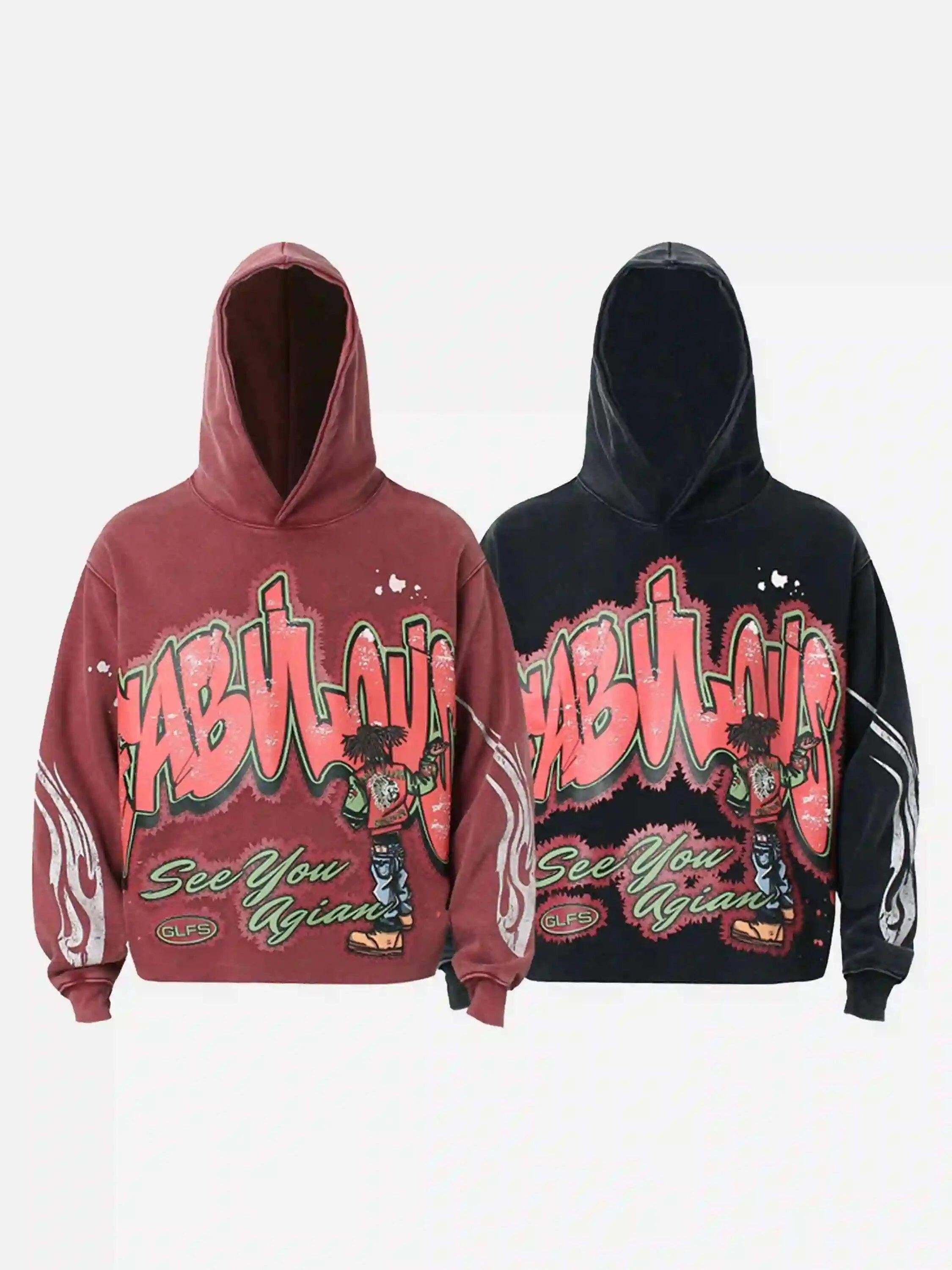 Concert Outfit American Hip-Hop Graffiti Distressed Hooded Hoodie