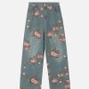 Concert Outfit American Hip-Hop Vintage Rose Jeans