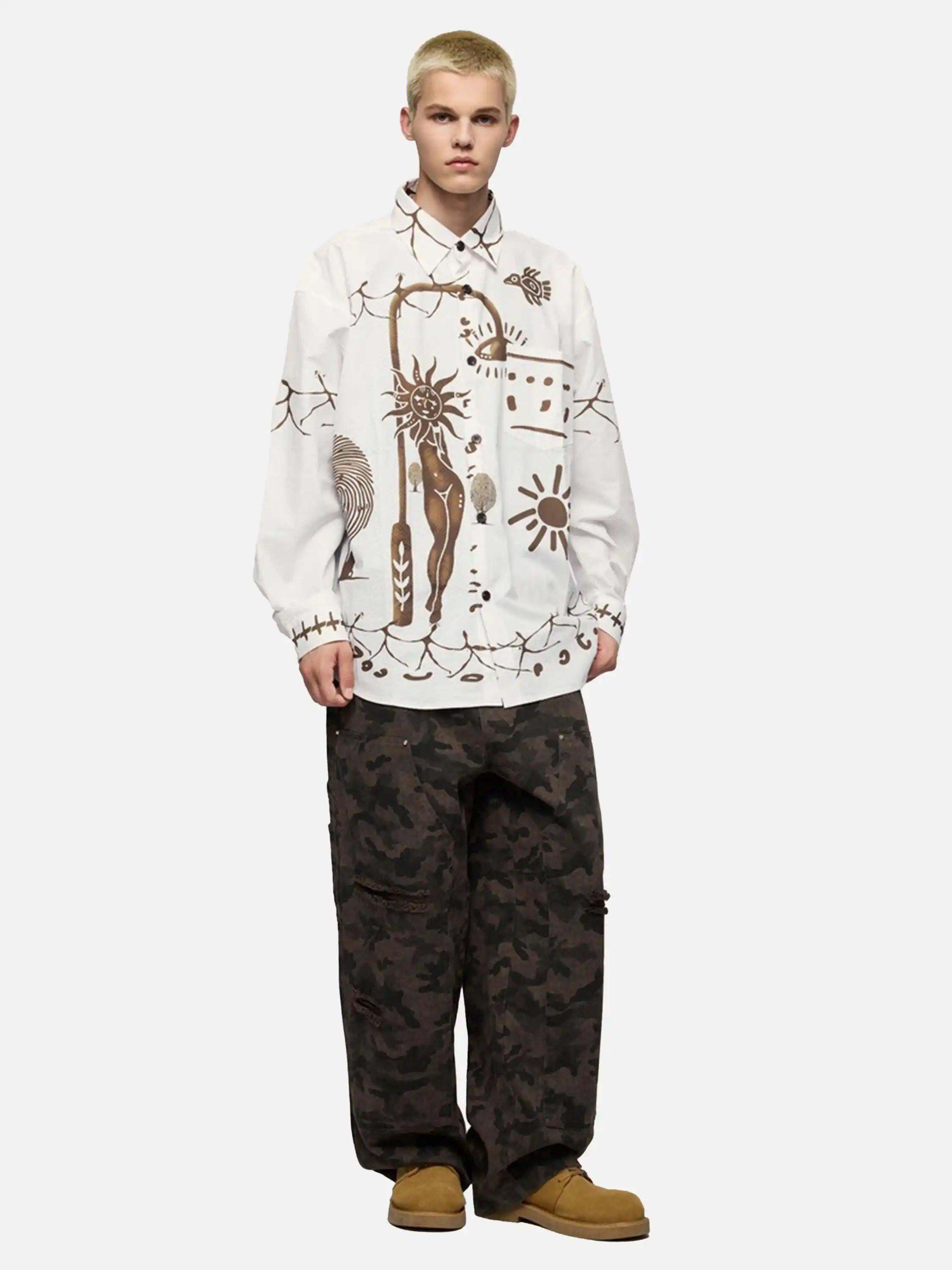 Concert Outfit American Mayan Abstract Mural Shirt