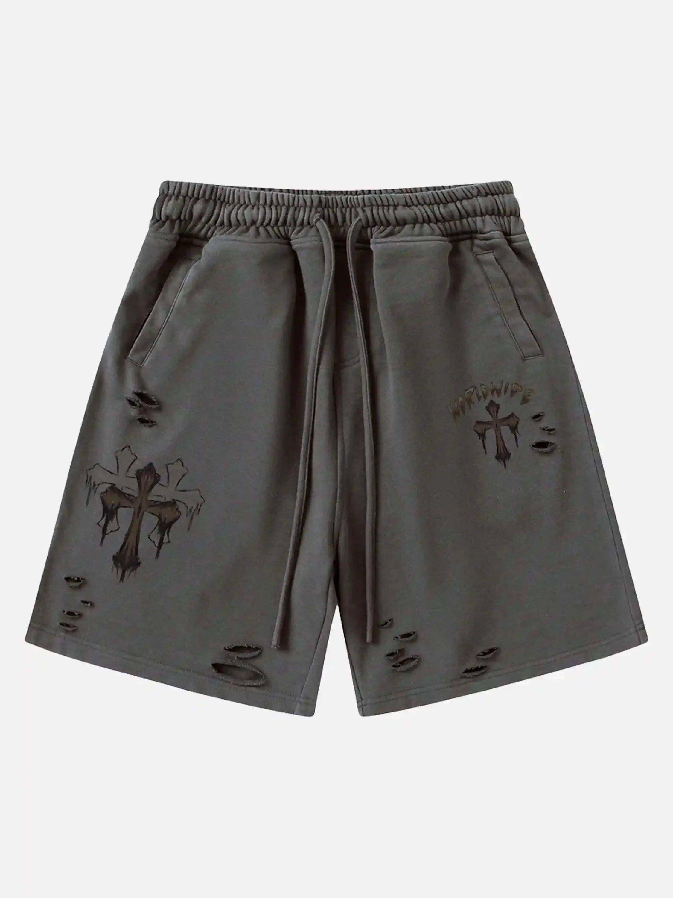 Concert Outfit American Retro Cross Cut Hole Shorts