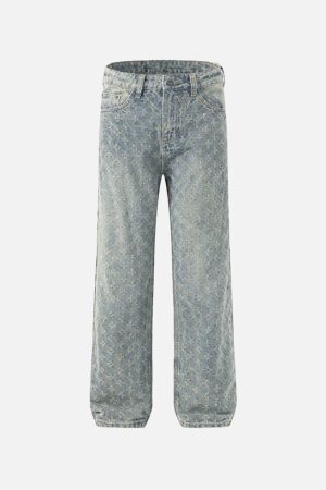 Concert Outfit American Retro Floral Personalized Jeans