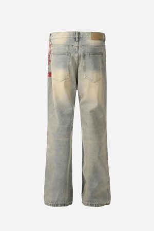 Concert Outfit American Retro Hip-Hop Chain Embroidery Jeans
