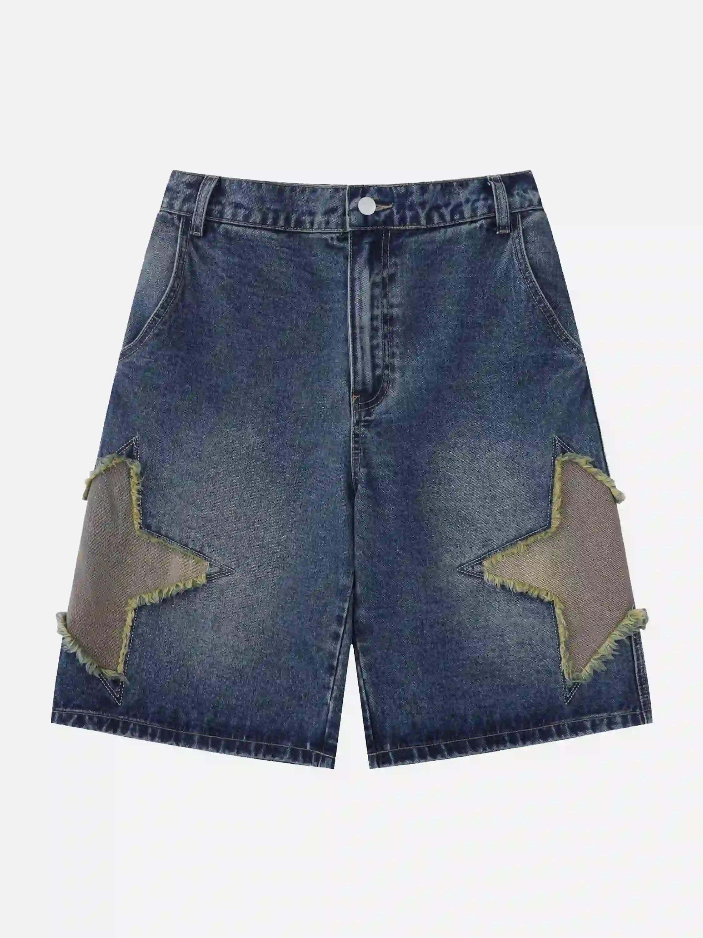 Concert Outfit American Retro Patchwork Denim Shorts