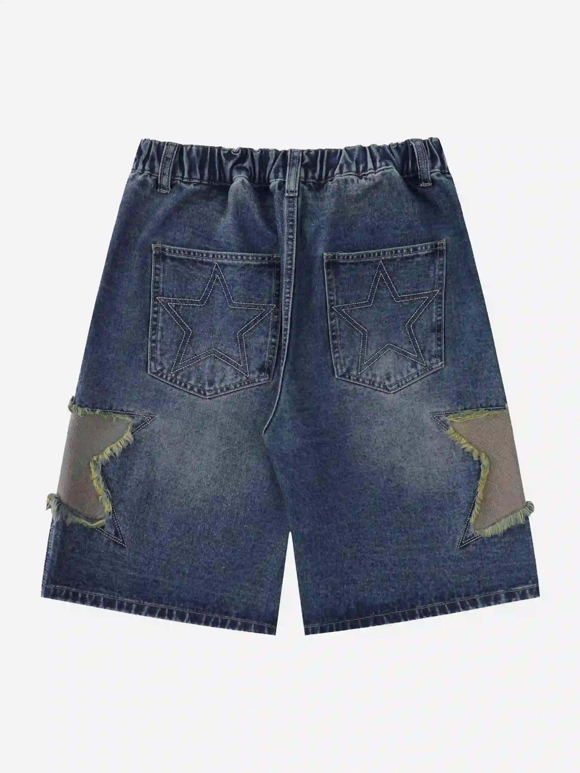 Concert Outfit American Retro Patchwork Denim Shorts