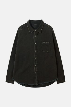 Concert Outfit American Retro Raw Edge Cross Long Sleeve Shirt
