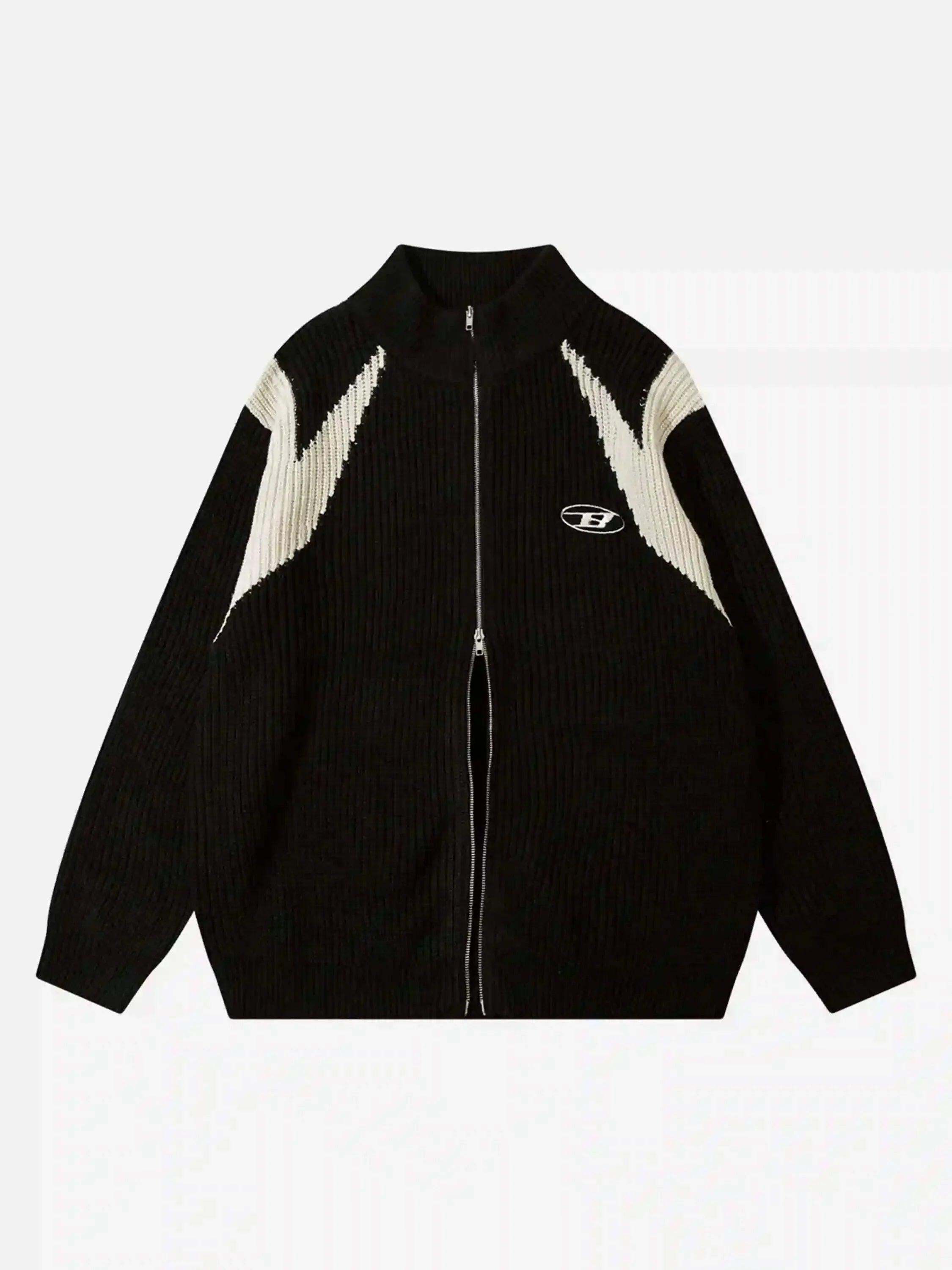 Concert Outfit American Style Color Blocking Zipper Cardigan