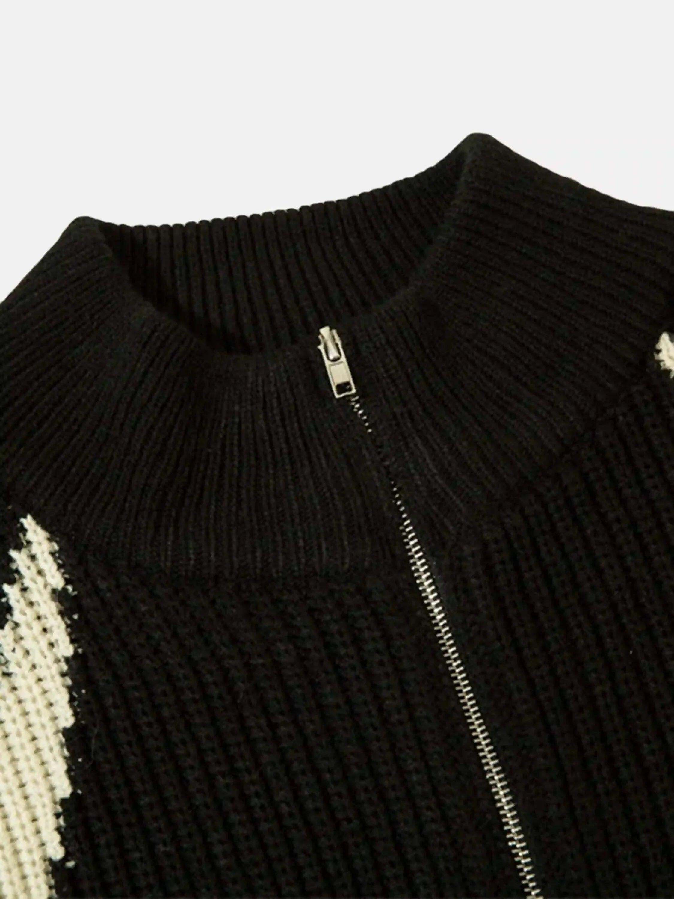 Concert Outfit American Style Color Blocking Zipper Cardigan