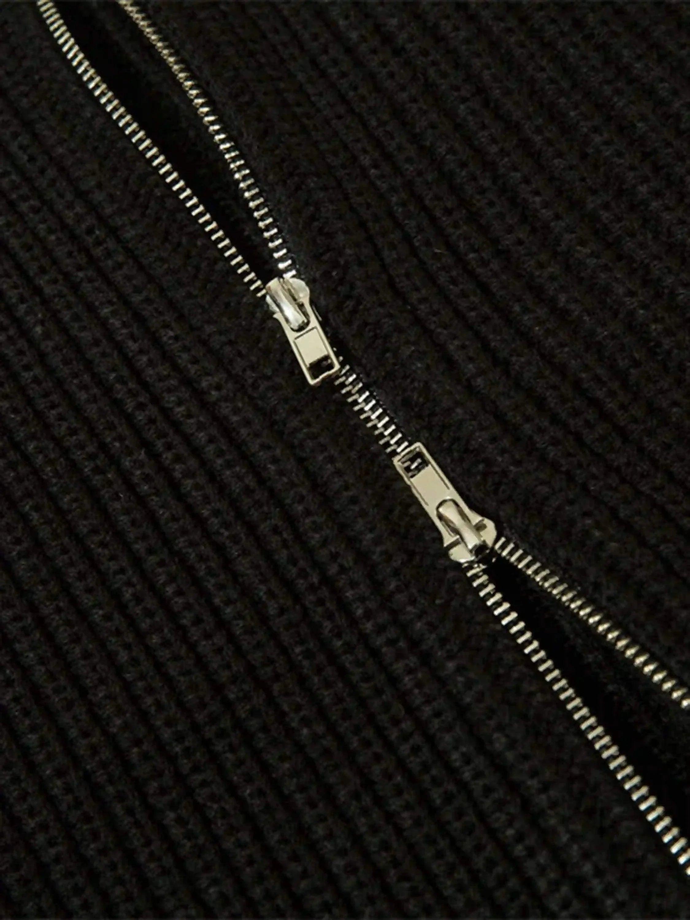 Concert Outfit American Style Color Blocking Zipper Cardigan