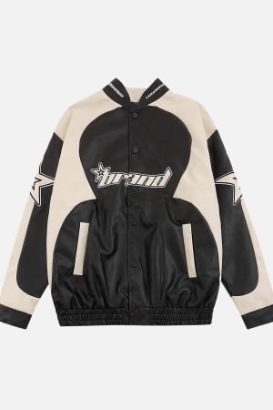 Concert Outfit American Vintage Colorblock Leather Jacket