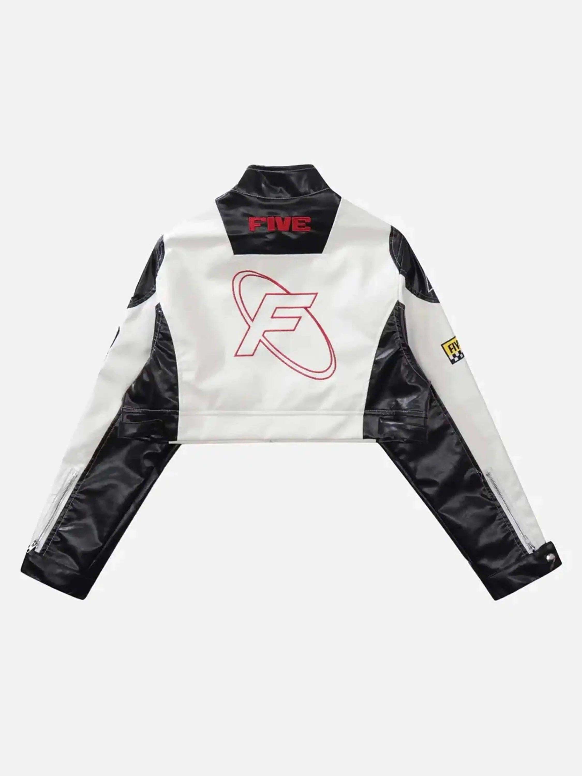 Concert Outfit Badge Short PU Leather Racing Jacket