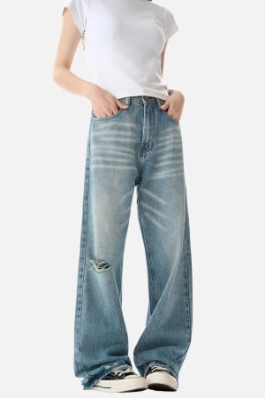 Concert Outfit Basic Distressed Loose Jeans