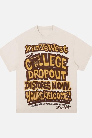Concert Outfit Bear Letter Print Hip Hop Short Sleeve T-Shirt