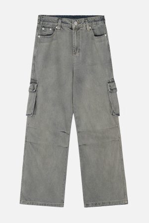Concert Outfit Big Pocket Wrinkle Loose Jeans