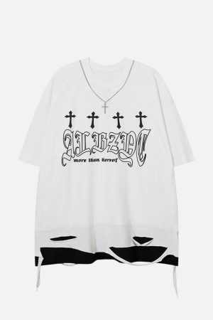 Concert Outfit Broken Hole Fake Two Pieces Tee