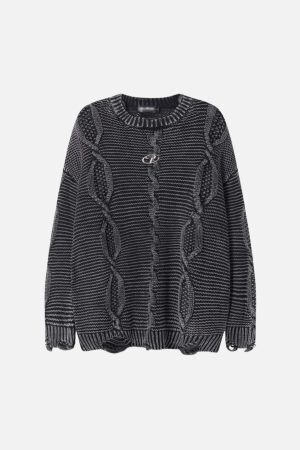 Concert Outfit Cable Knit Ripped Sweater