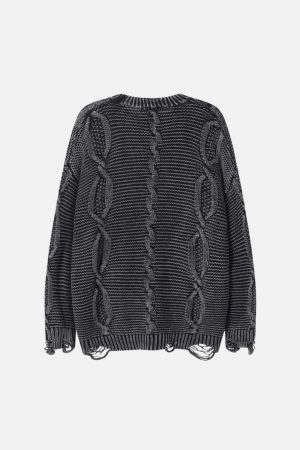 Concert Outfit Cable Knit Ripped Sweater