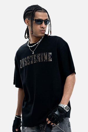Concert Outfit Camouflage Letter Short Sleeve T-Shirt