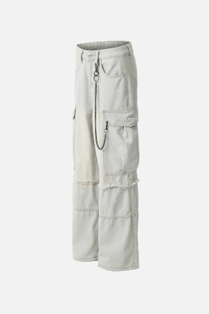 Concert Outfit Chain Design Big Pockets Cargo Jeans