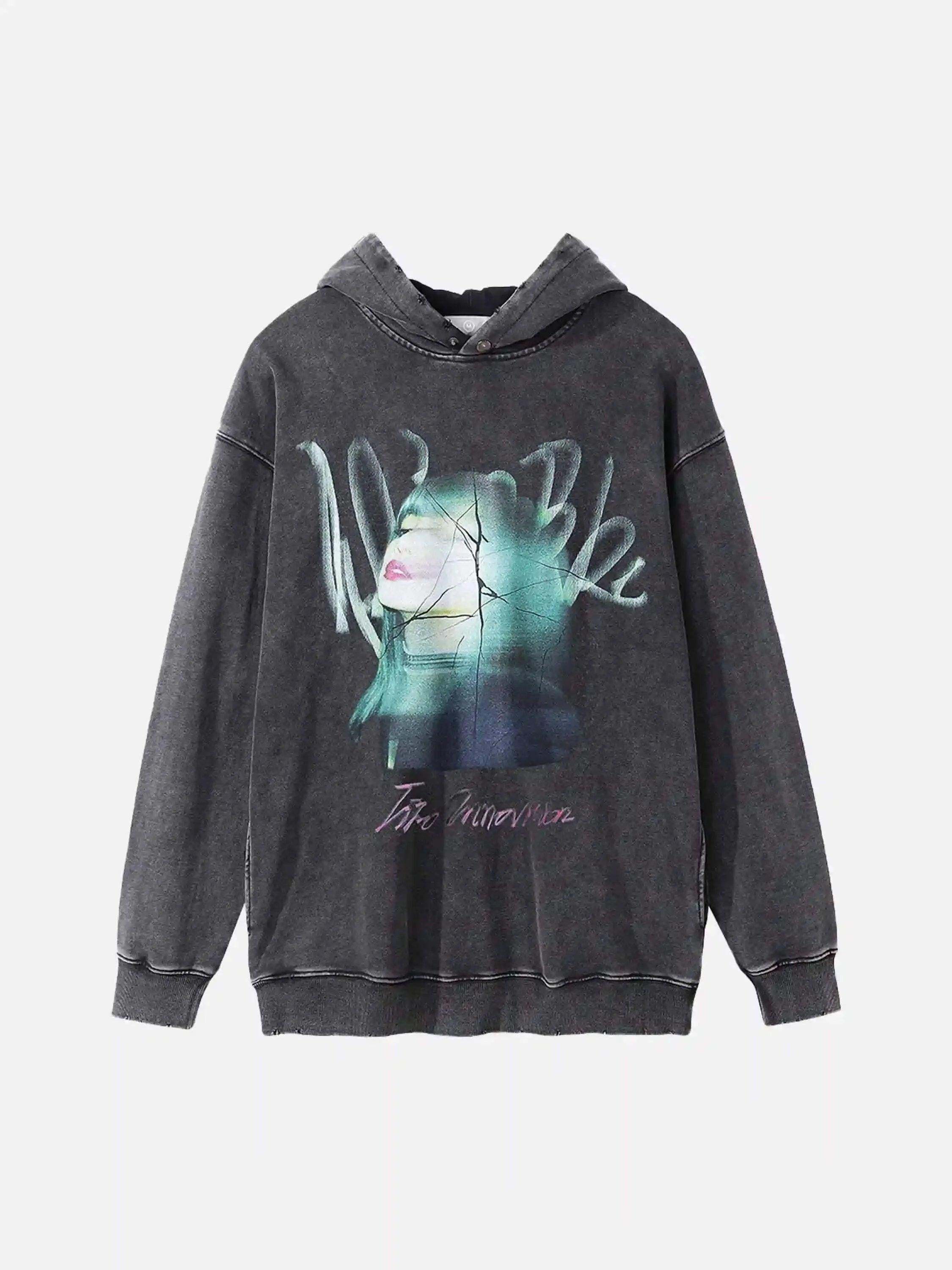Concert Outfit Character Portrait Old Hip-Hop Loose Worn Hoodie