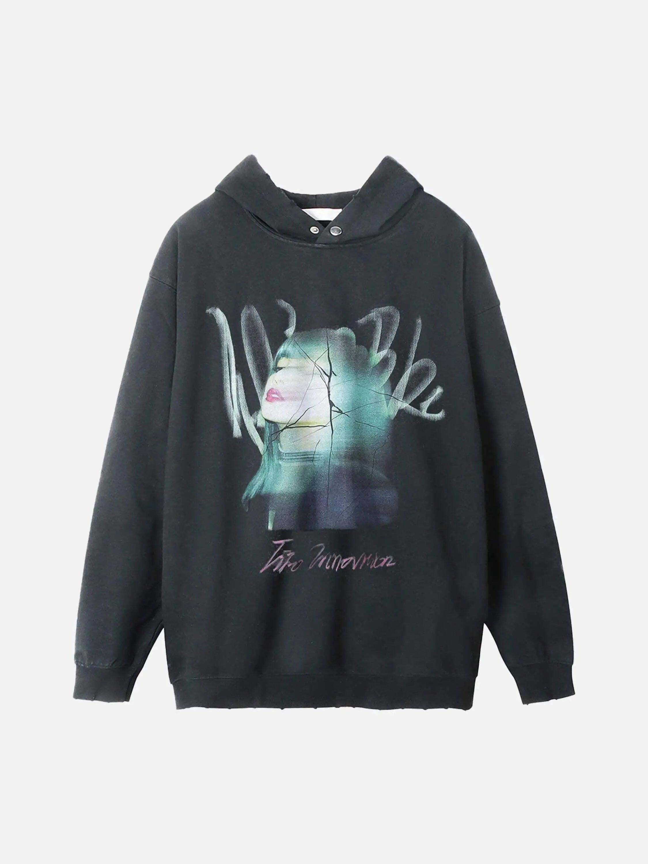 Concert Outfit Character Portrait Old Hip-Hop Loose Worn Hoodie