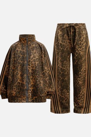 Concert Outfit Cheetah Print Suede Track Jacket