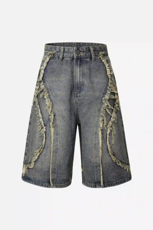 Concert Outfit Clean Fit Whisker Patchwork Cropped Denim Jorts