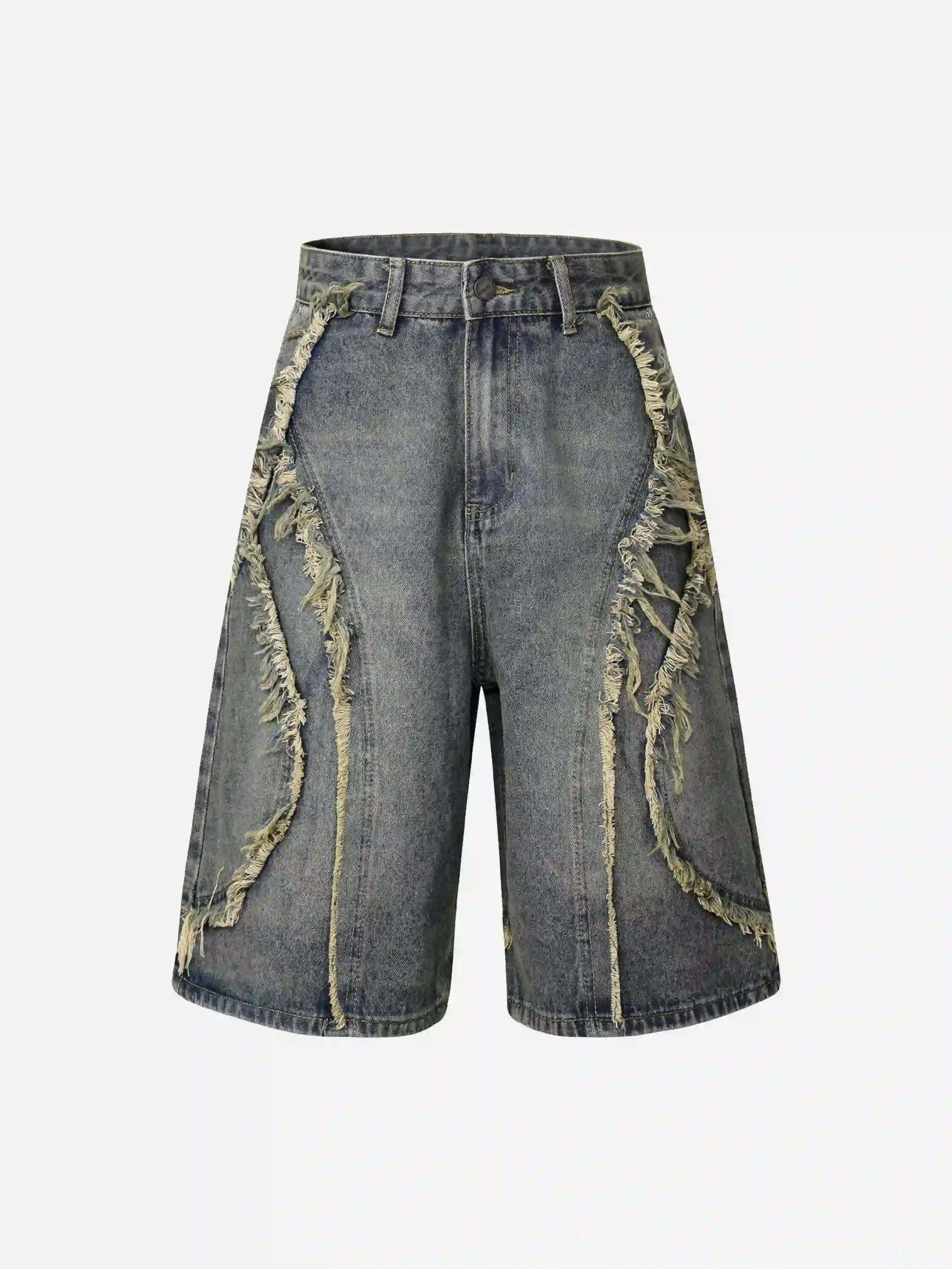 Concert Outfit Clean Fit Whisker Patchwork Cropped Denim Jorts