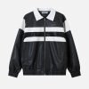 Concert Outfit Color Blocking Stripe Faux Leather Jacket