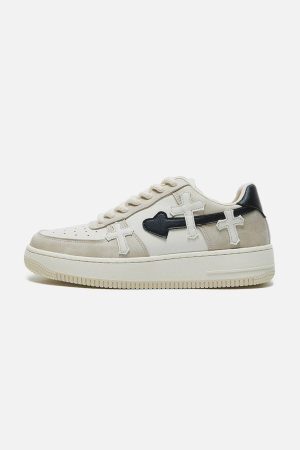 Concert Outfit Colorblock Cross Heart Casual Shoes