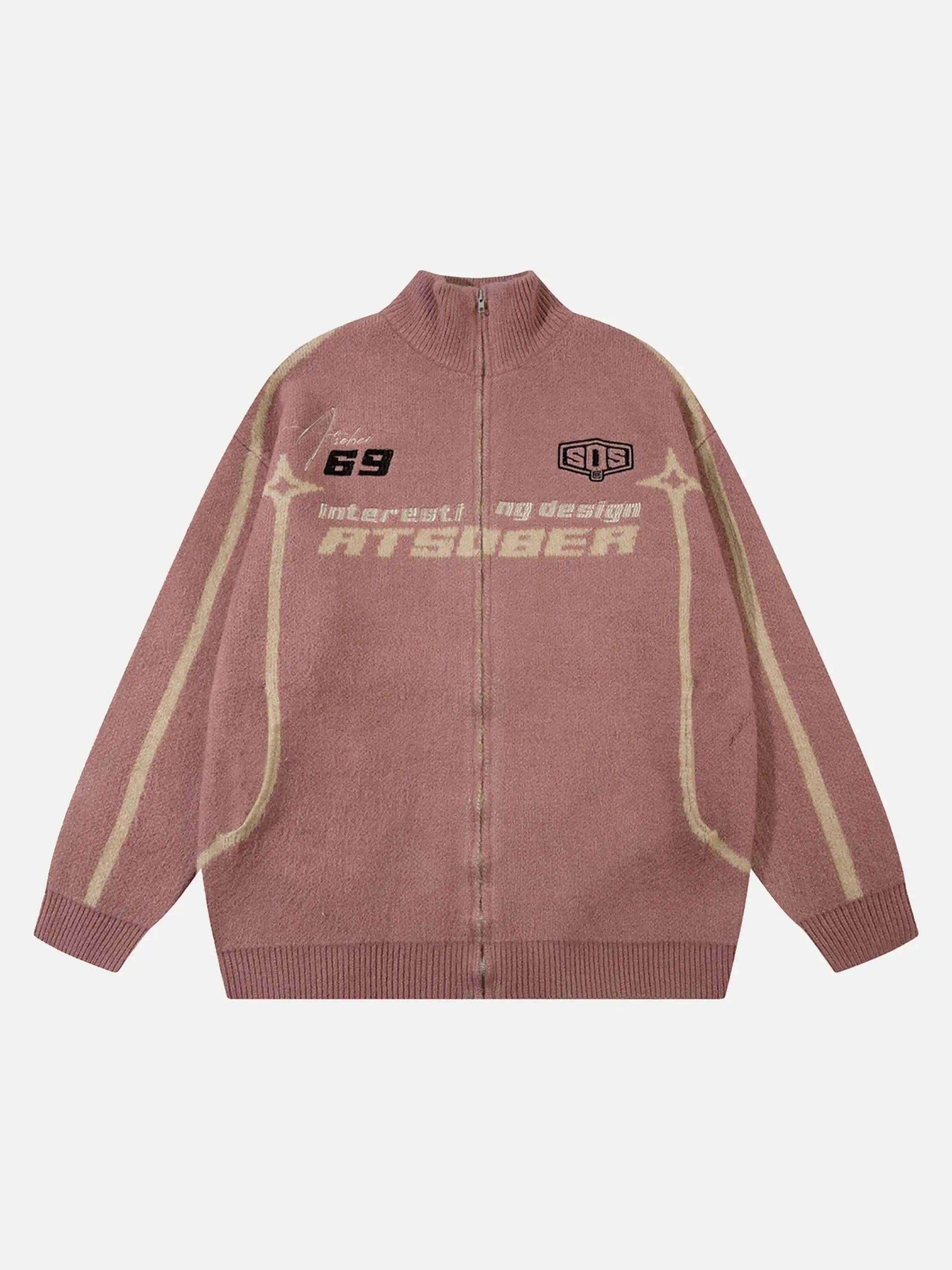 Concert Outfit Contrast Color Racing Zip-Up Cardigan
