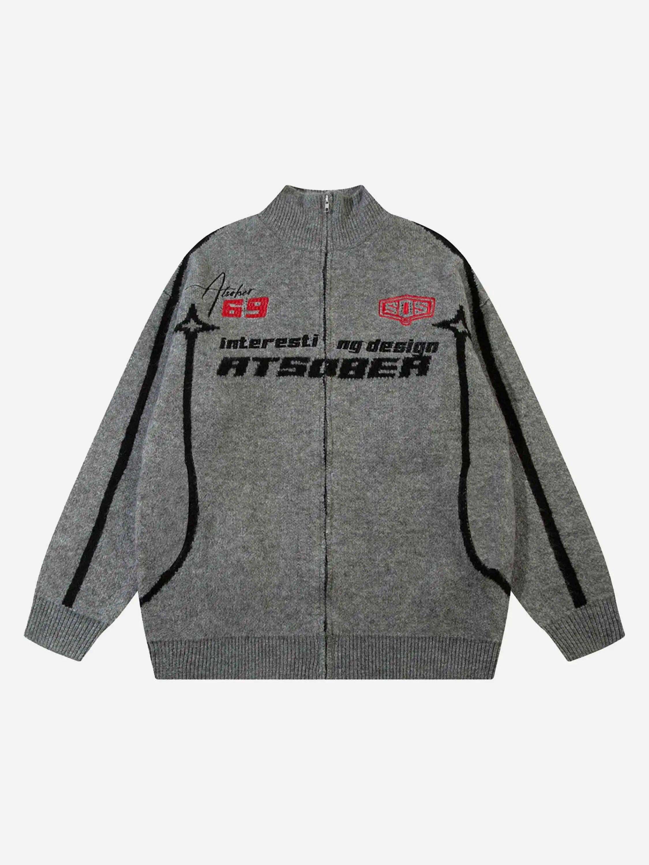 Concert Outfit Contrast Color Racing Zip-Up Cardigan