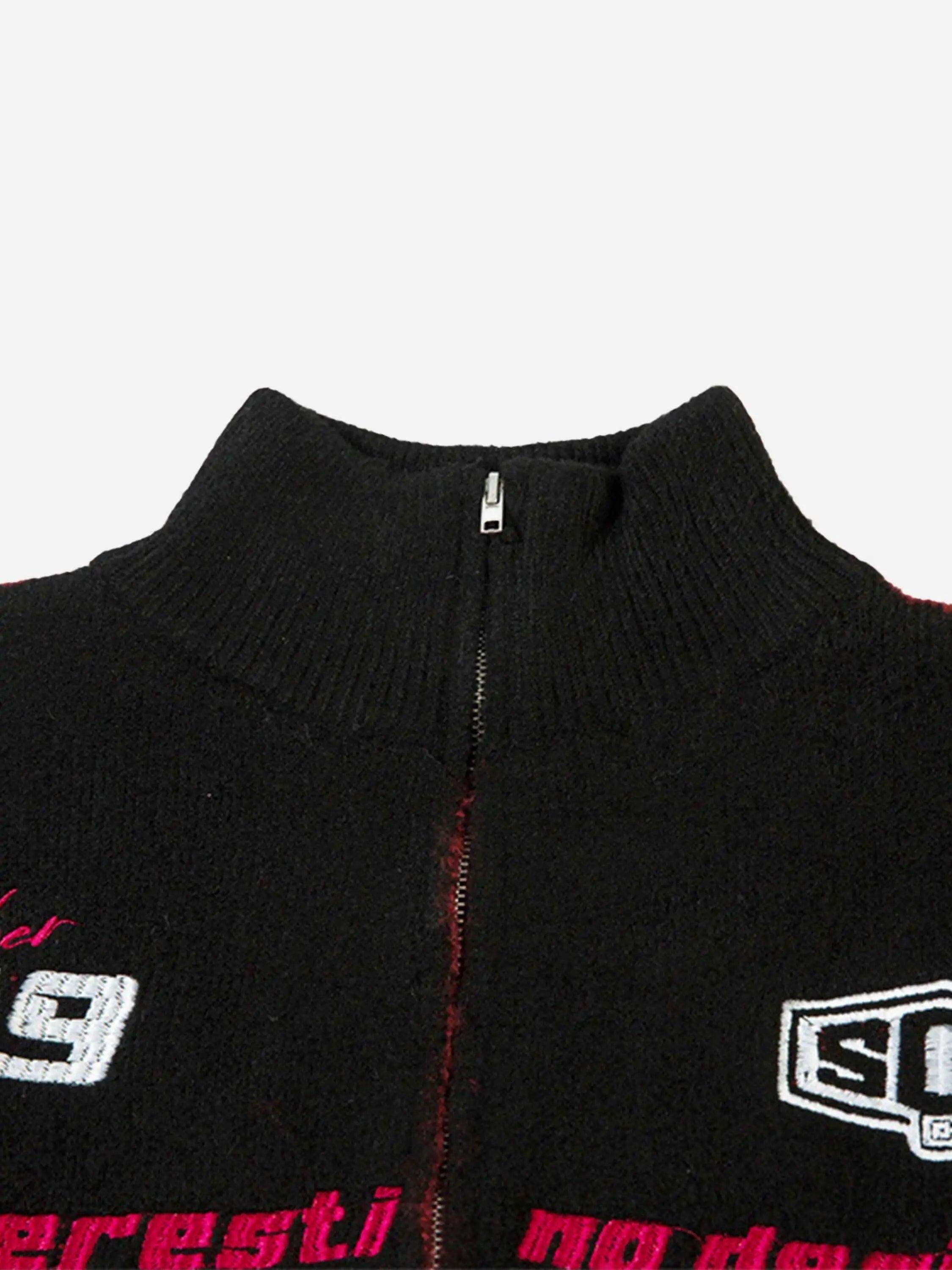 Concert Outfit Contrast Color Racing Zip-Up Cardigan