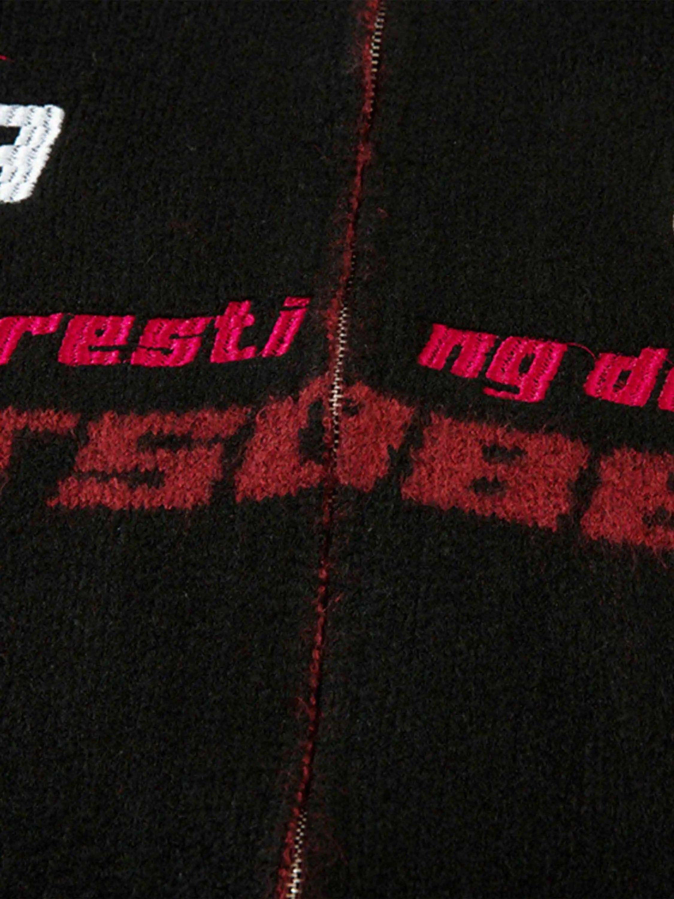 Concert Outfit Contrast Color Racing Zip-Up Cardigan