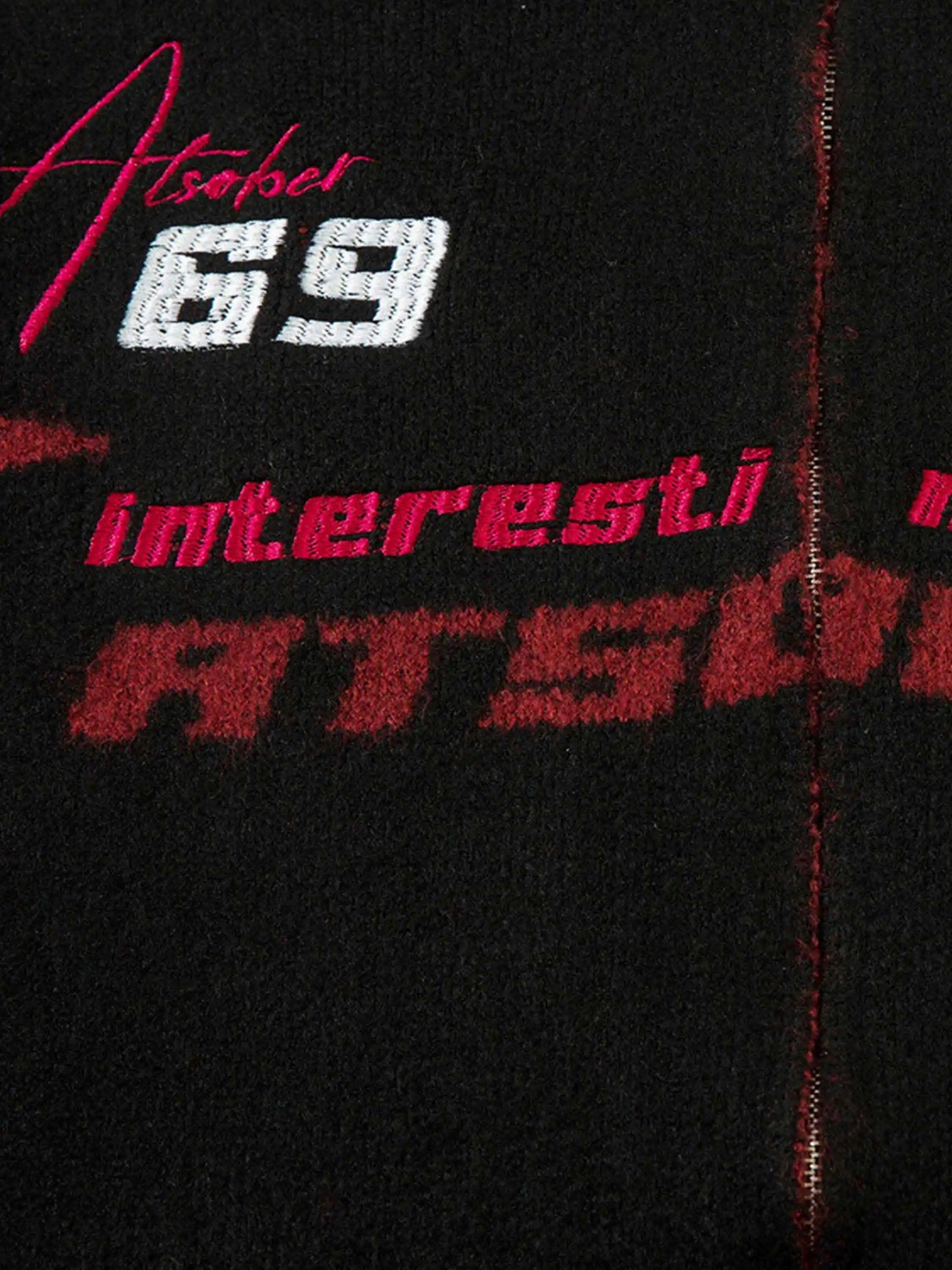 Concert Outfit Contrast Color Racing Zip-Up Cardigan