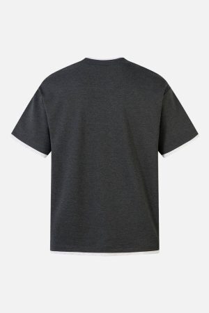 Concert Outfit Contrast Color Stitching Faux Two-Piece T-Shirt