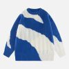 Concert Outfit Contrast Irregular Design Knit Sweater
