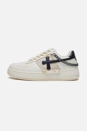 Concert Outfit Cross Graphic Chain Design Raw Edge Casual Shoes